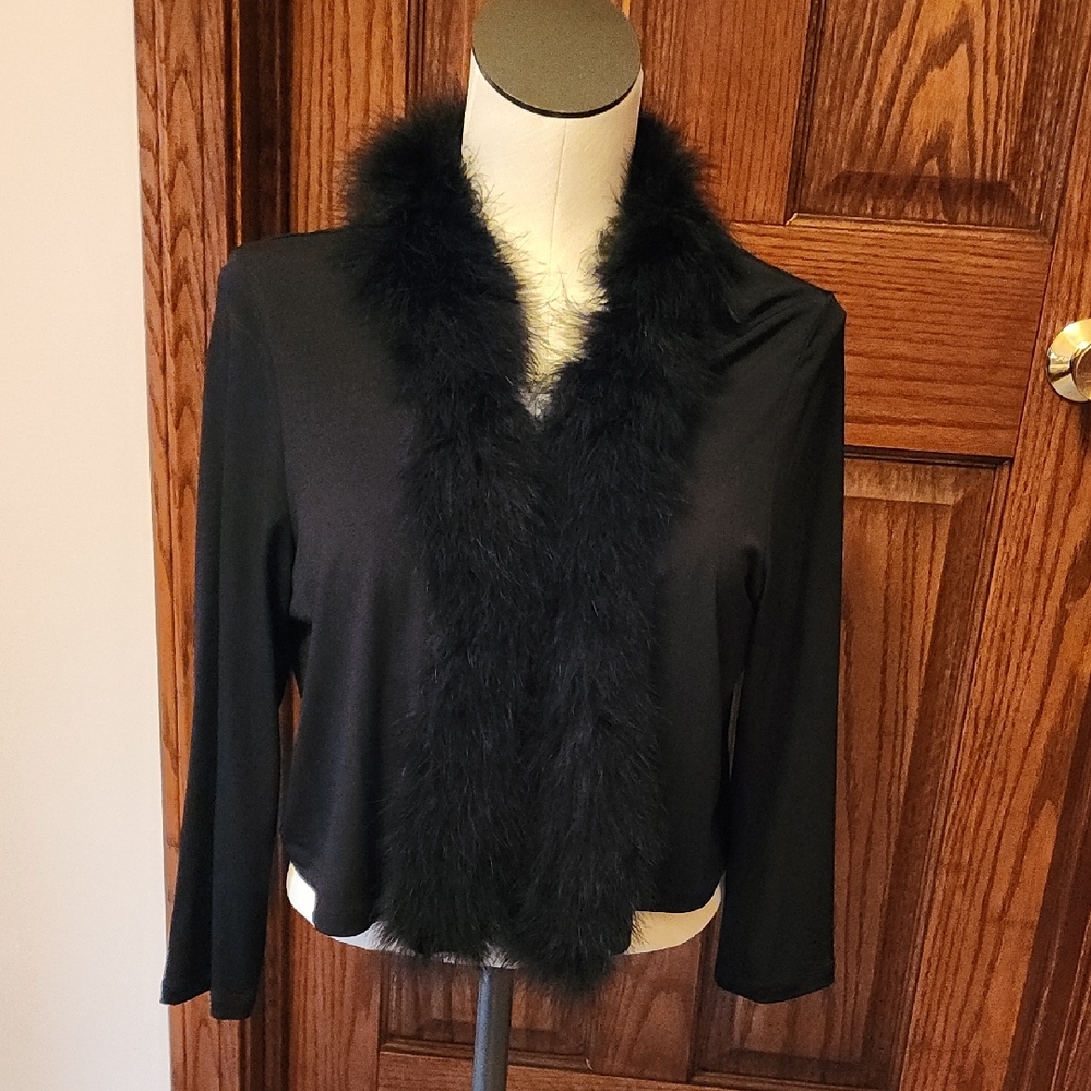Calvin Klein Black Cardigan with Faux Fur Trim